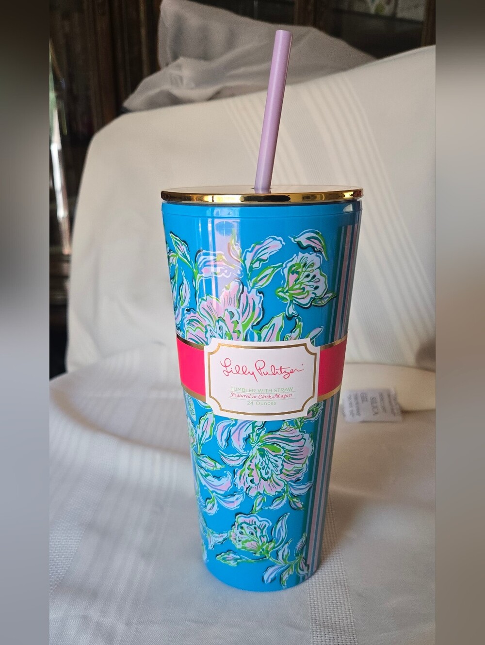 NWT Lilly Pulitzer Blue Floral Tumbler with Straw